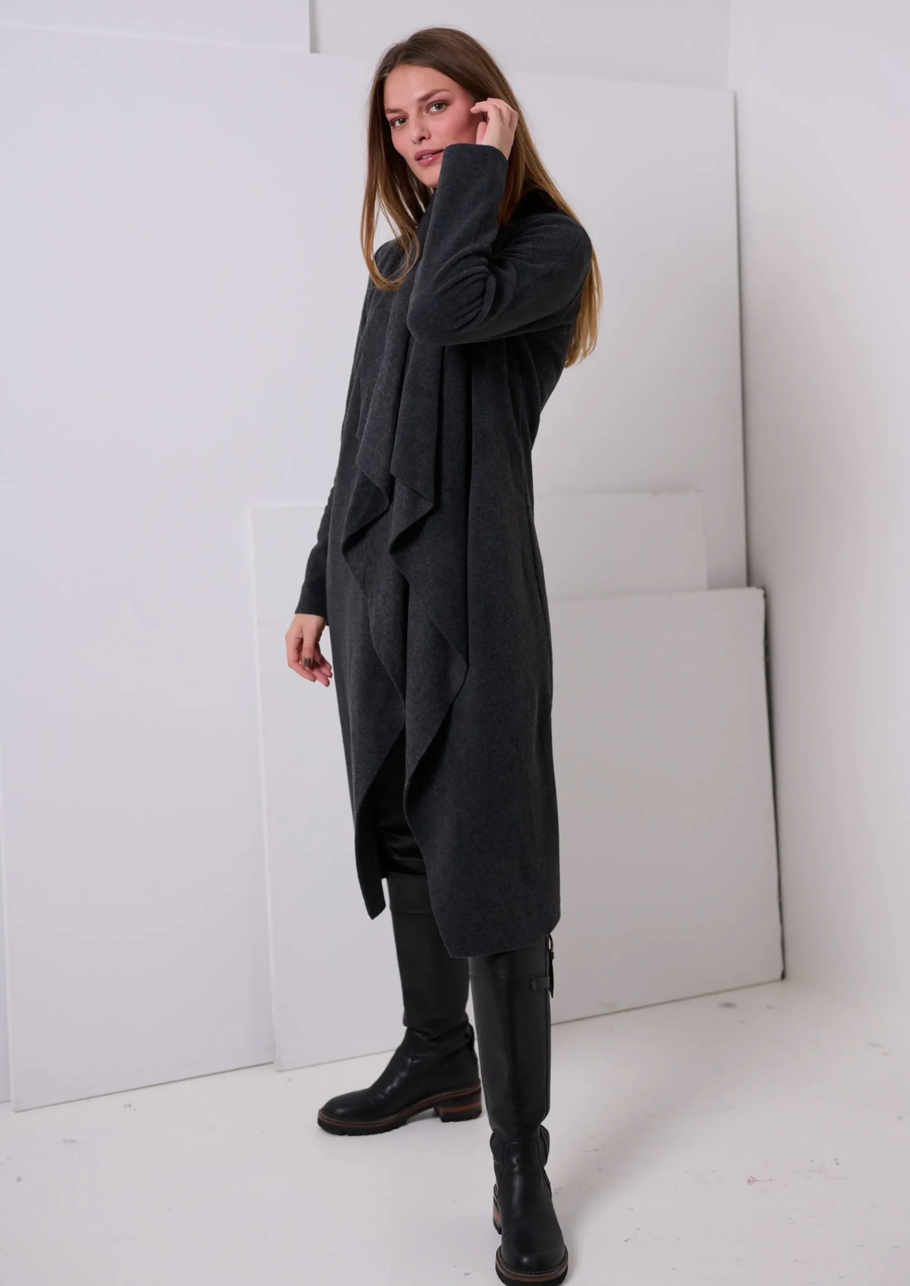 Henriette Steffensen Copenhagen LANGE CARDIGAN M/ WASSERFALL | 7131 SOFT BLACK Discount